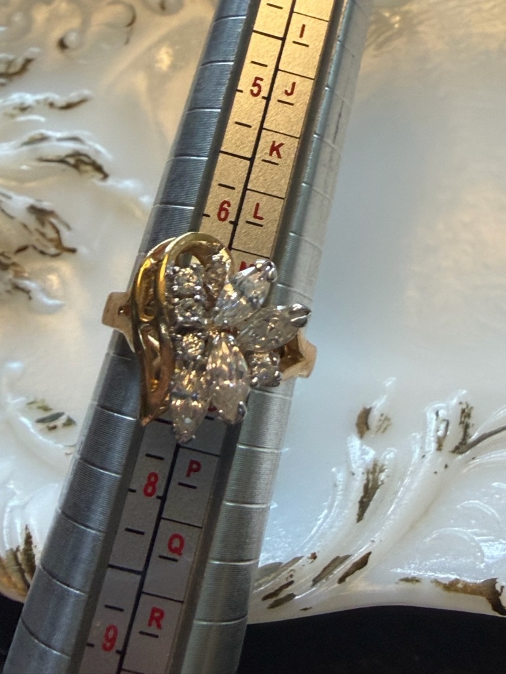 Vintage 14 kt gold plate marquis cut cluster ring size 7